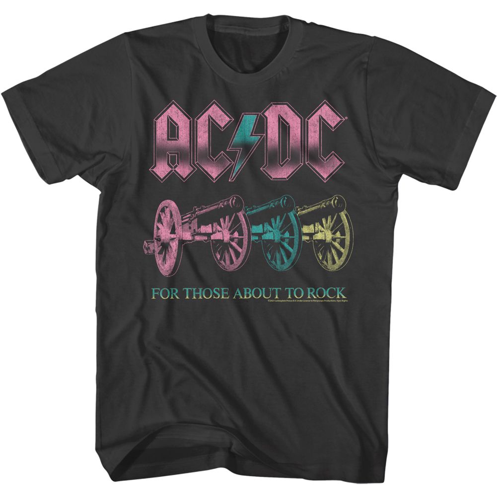 Smoke gray AC/DC t-shirt featuring AC/DC cannons For Those About to Rock design