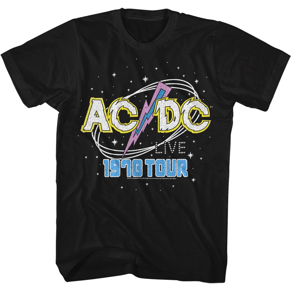 Black AC/DC t-shirt featuring AC/DC 1978 vintage tour shirt design