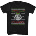 Black AC/DC t-shirt featuring AC/DC tacky Christmas sweater design
