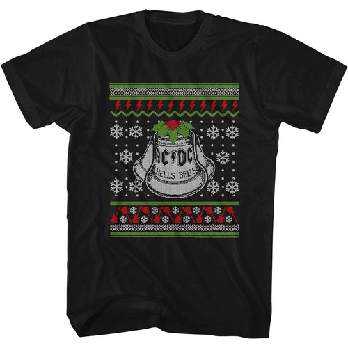 Black AC/DC t-shirt featuring AC/DC tacky Christmas sweater design