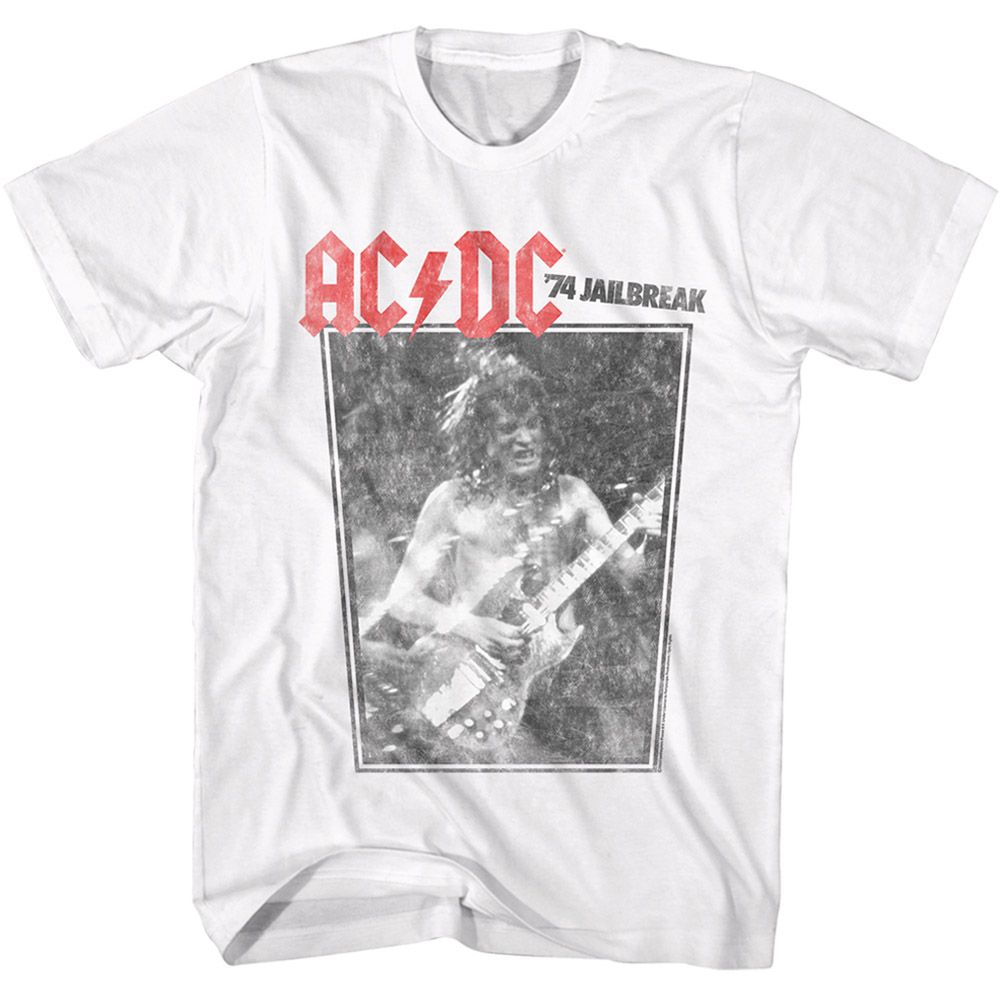 White AC/DC t-shirt featuring AC/DC Jailbreak song design