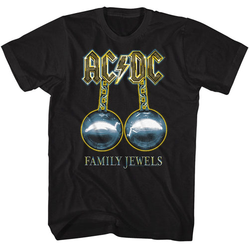Black AC/DC t-shirt featuring Family Jewels DVD compilation design