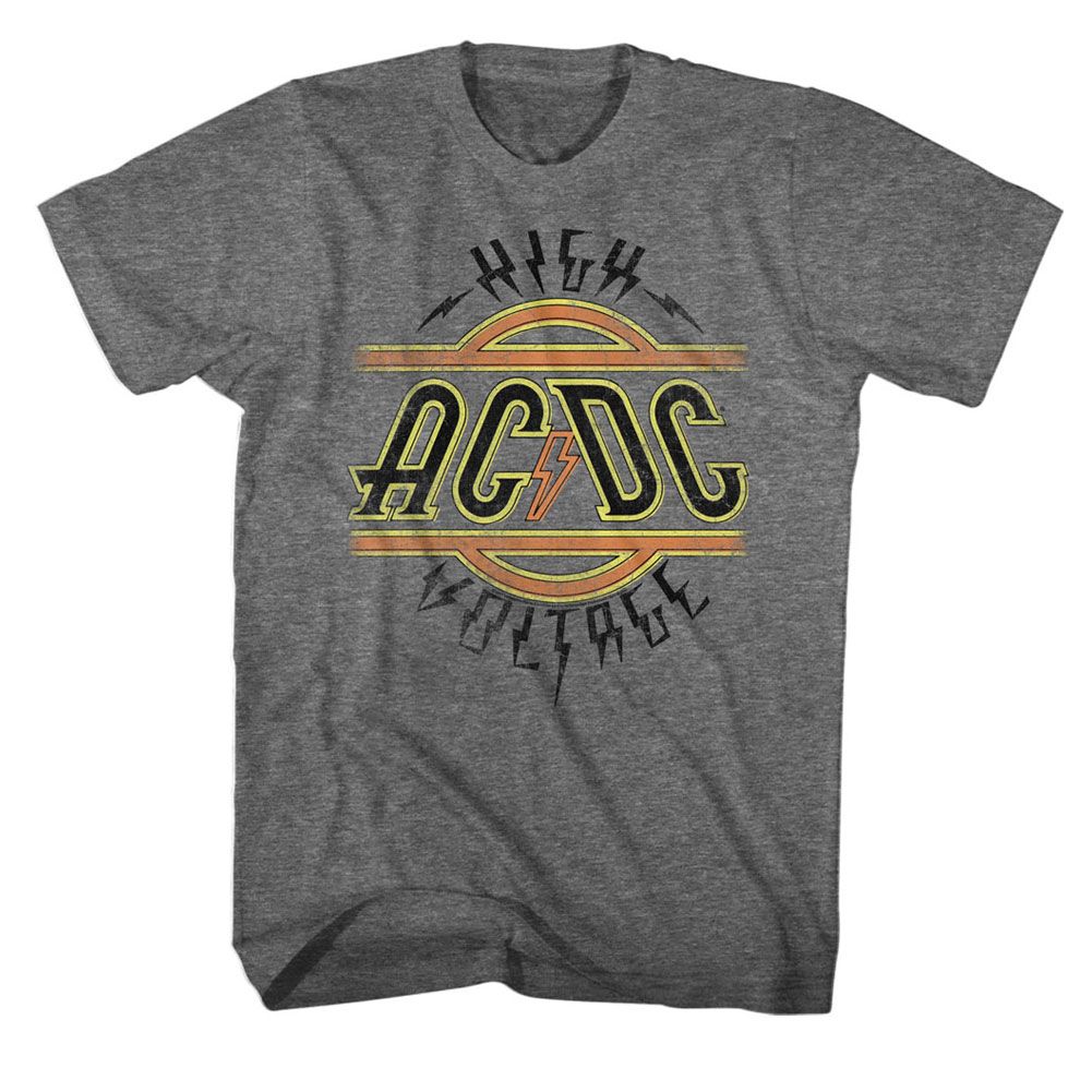 Graphite heather AC/DC t-shirt featuring High Voltage debut album AC/DC design
