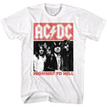 White AC/DC t-shirt featuring Highway to Hell devil horns Angus Young design