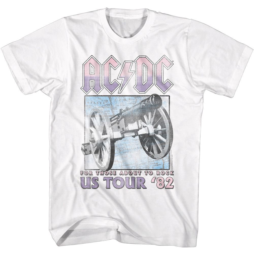 White AC/DC t-shirt featuring For Those About to Rock tour shirt vintage design