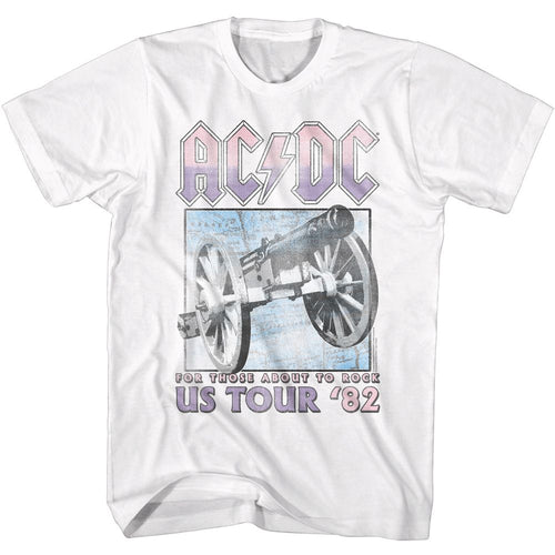 White AC/DC t-shirt featuring For Those About to Rock tour shirt vintage design