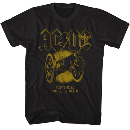 Black AC/DC t-shirt featuring Monochrome For Those About to Rock minimalist design