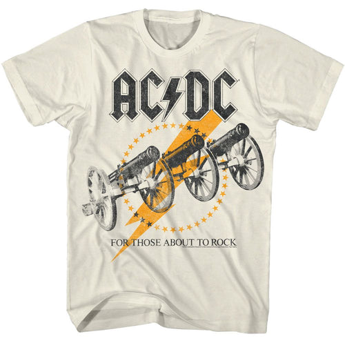 Natural AC/DC t-shirt featuring AC/DC flashy cannons stage design For Those About to Rock
