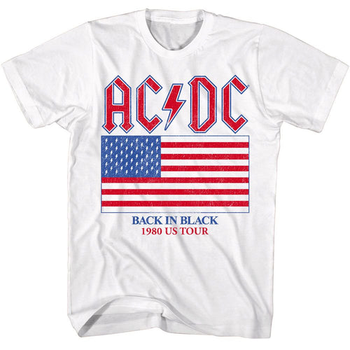 White AC/DC t-shirt featuring AC/DC US tour vintage shirt design