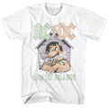 White AC/DC t-shirt featuring Givin the Dog a Bone Back in Black song design