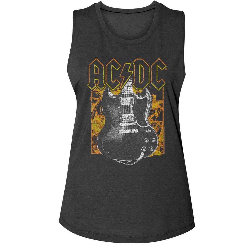 AC/DC Ladies Muscle Tank - Fire and Guitar