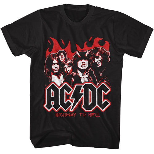 Black AC/DC t-shirt featuring Highway to Hell two-tone color block design