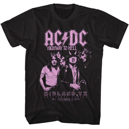 Black AC/DC t-shirt featuring AC/DC Midland Texas tour design