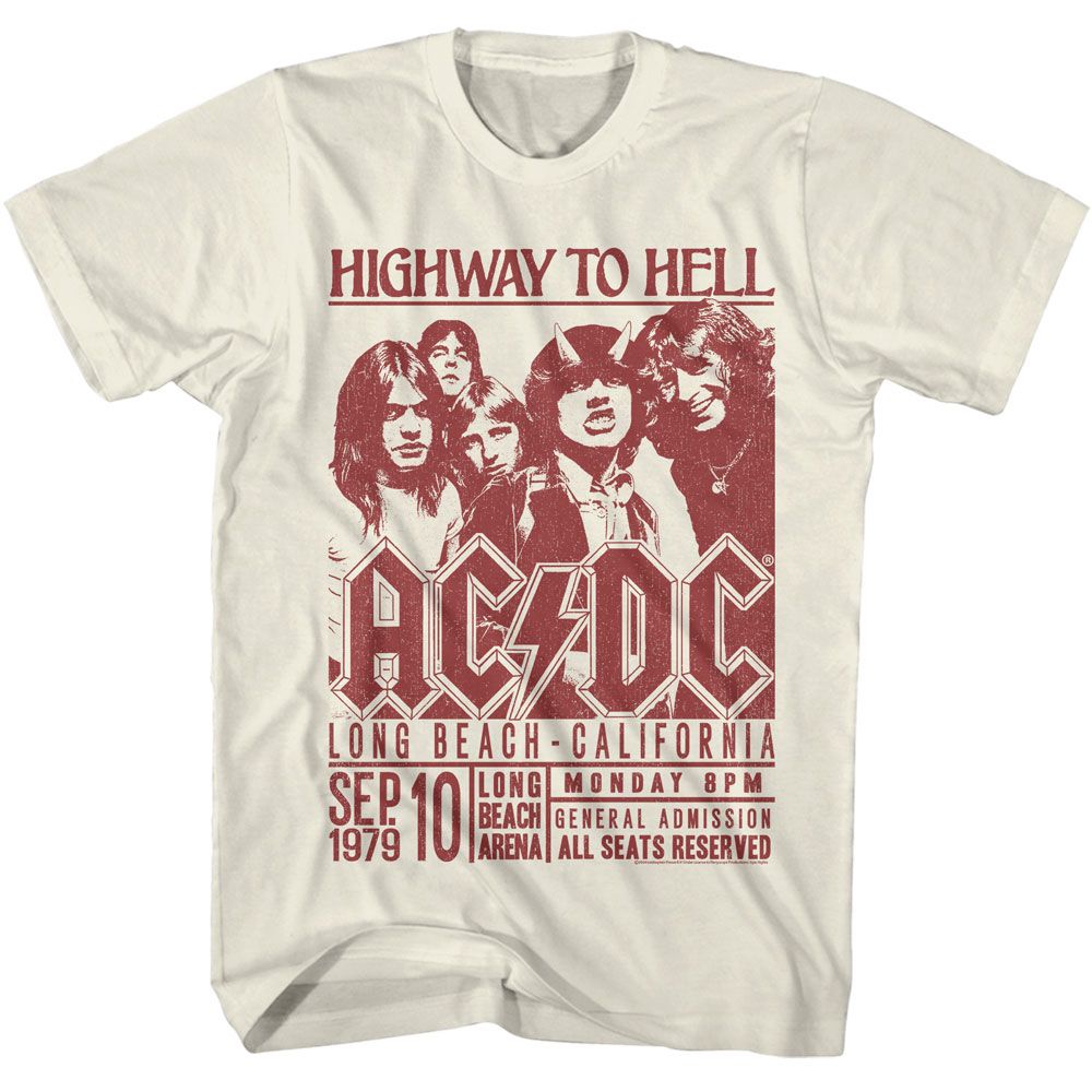 Natural AC/DC t-shirt featuring AC/DC Long Beach California tour design