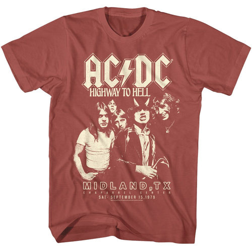 Terracotta AC/DC t-shirt featuring Highway to Hell Texas tour shirt design