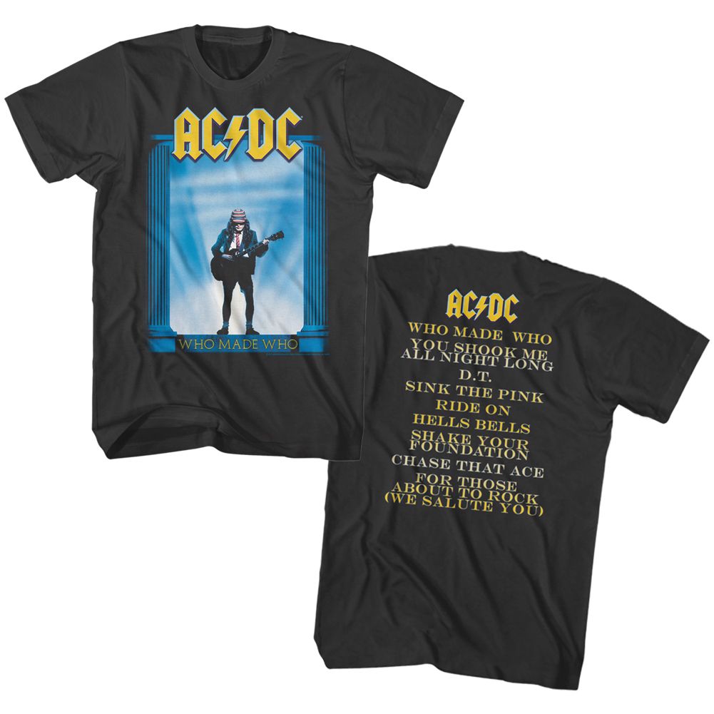 Smoke gray AC/DC t-shirt featuring Who Made Who 1986 album cover design