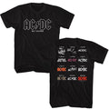Black AC/DC t-shirt featuring AC/DC 50 years logos front and back design