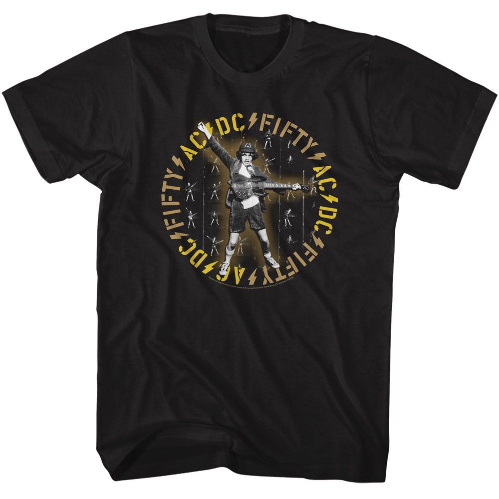 Black AC/DC t-shirt featuring AC/DC 50 years anniversary design