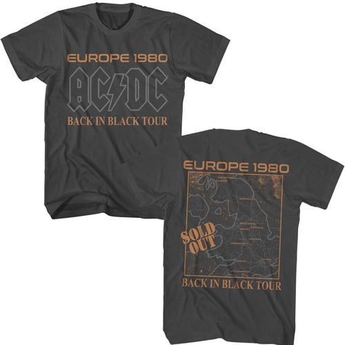Smoke gray AC/DC t-shirt featuring AC/DC Europe 1980 Back in Black tour