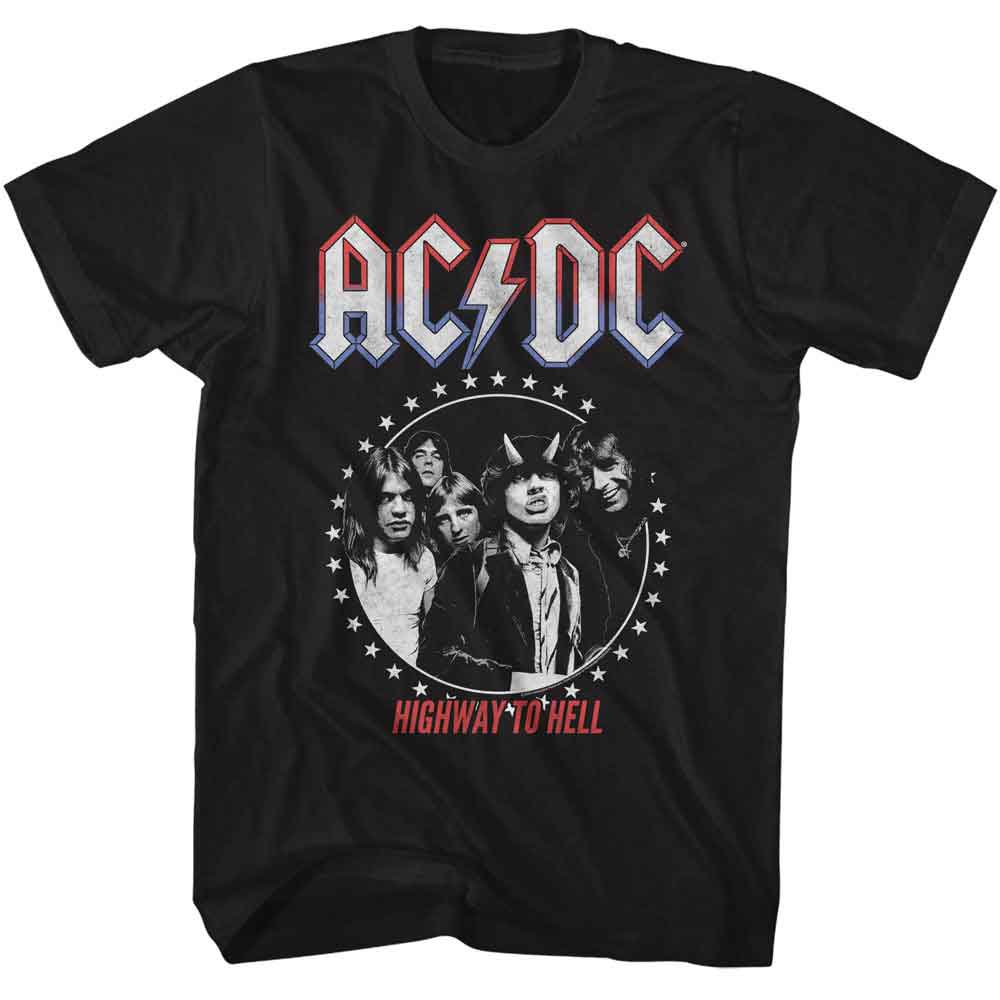 Black AC/DC t-shirt featuring AC/DC Americana star circle design