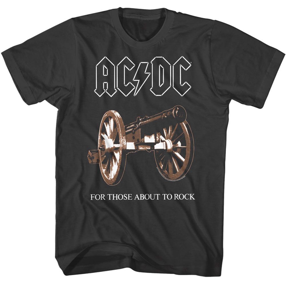 Black AC/DC t-shirt featuring We Salute You compact typography design