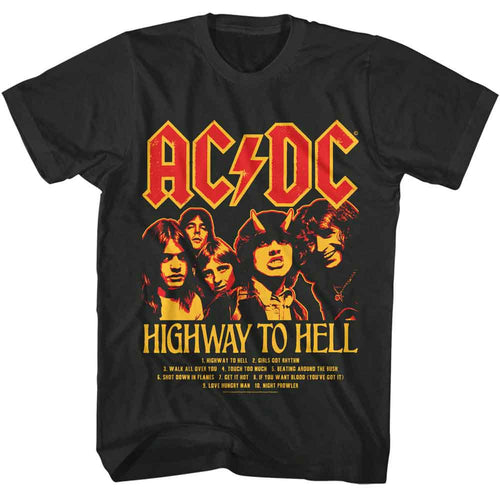 Smoke gray AC/DC t-shirt featuring Highway to Hell album track listing design