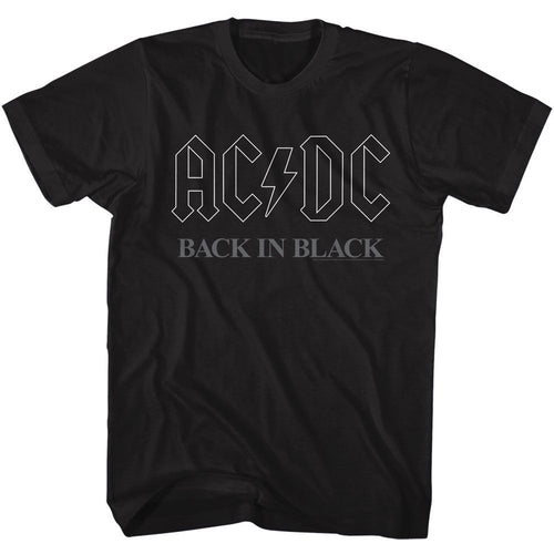 Black AC/DC t-shirt featuring Back in Black album cover third variant design