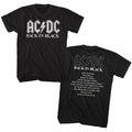 Black AC/DC t-shirt featuring Back in Black album cover artwork tribute