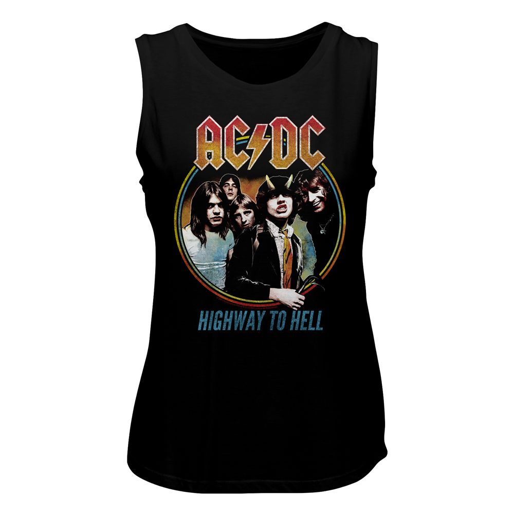 AC/DC Ladies Muscle Tank - Highway to Hell Tricolor