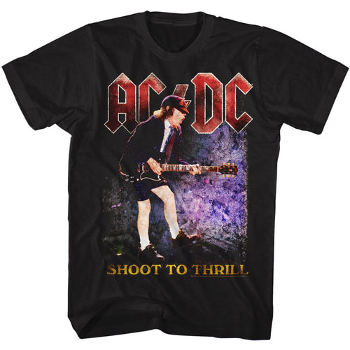 Black AC/DC t-shirt featuring Shoot to Thrill Back in Black song design
