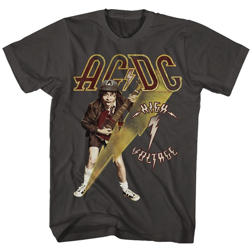 Smoke gray AC/DC t-shirt featuring High Voltage debut album AC/DC design