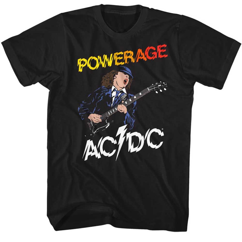 Black AC/DC t-shirt featuring Powerage album variant tribute design