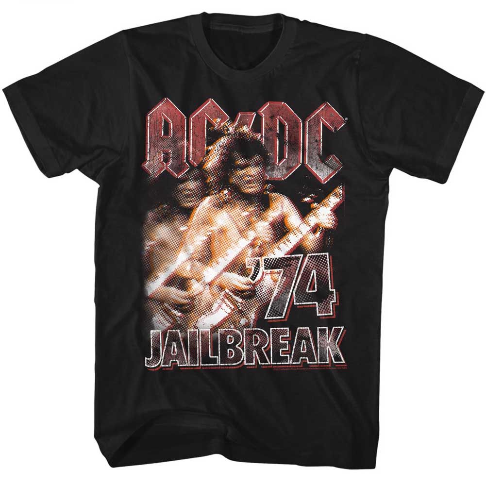 Black AC/DC t-shirt featuring Jailbreak '74 EP AC/DC design