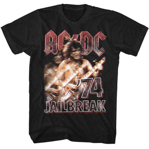 Black AC/DC t-shirt featuring Jailbreak '74 EP AC/DC design