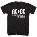 Black AC/DC t-shirt featuring AC/DC UK tour solid white design