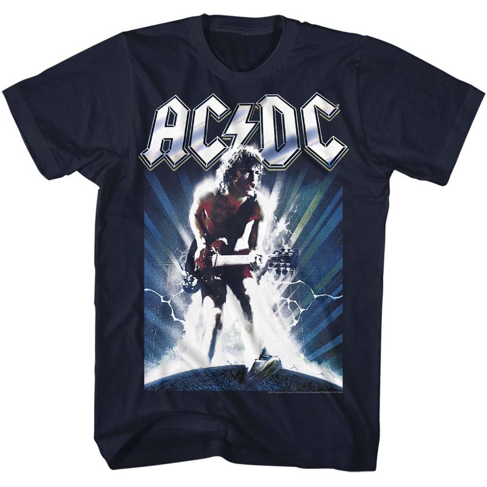 Navy AC/DC t-shirt featuring AC/DC repeat logo typography design