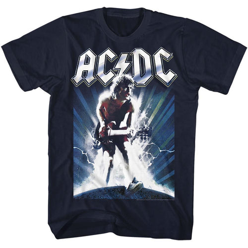 Navy AC/DC t-shirt featuring AC/DC repeat logo typography design