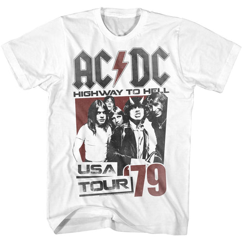 White AC/DC t-shirt featuring Highway to Hell 1979 tour design