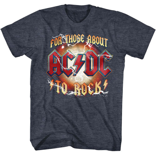 Navy heather AC/DC t-shirt featuring AC/DC red white and blue design