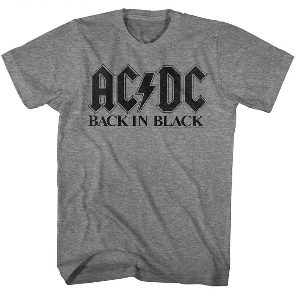Graphite heather AC/DC t-shirt featuring Back in Black classic minimalist design