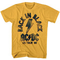 Ginger orange AC/DC t-shirt featuring Back in Black album lightning bolt logo design
