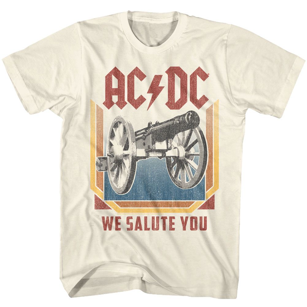 Natural AC/DC t-shirt featuring AC/DC cannon salute For Those About to Rock