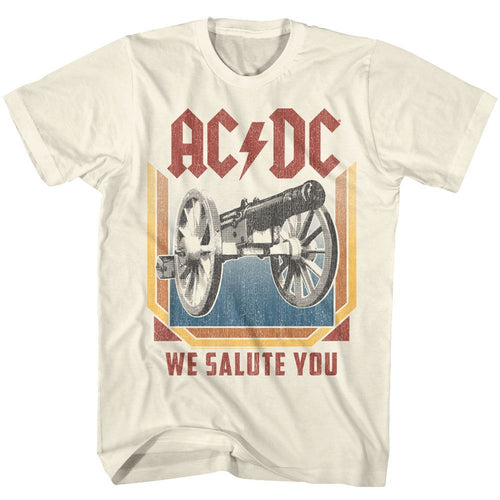 Natural AC/DC t-shirt featuring AC/DC cannon salute For Those About to Rock