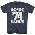 Navy heather AC/DC t-shirt featuring Jailbreak song AC/DC vintage design