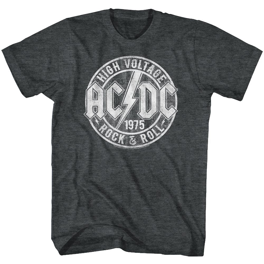 Black heather AC/DC t-shirt featuring AC/DC Rock and Roll RandR design