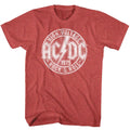 Red heather AC/DC t-shirt featuring AC/DC Rock and Roll RandR design