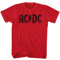 Red AC/DC t-shirt featuring AC/DC classic lightning bolt logo design