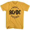 Ginger orange AC/DC t-shirt featuring AC/DC High Voltage compact logo design