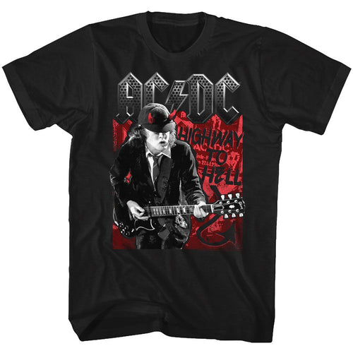 Black AC/DC t-shirt featuring Highway to Hell partial title minimalist design
