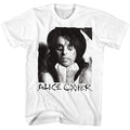 White Alice Cooper t-shirt featuring Alice Cooper vintage portrait photograph design